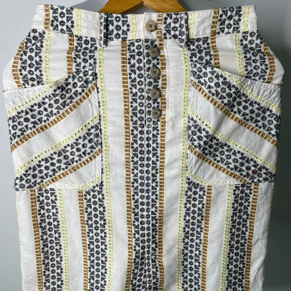 Anthropologie Quincy Embroidered Eyelet Button Fly Pencil Skirt 2 Spring Boho - Picture 4 of 10